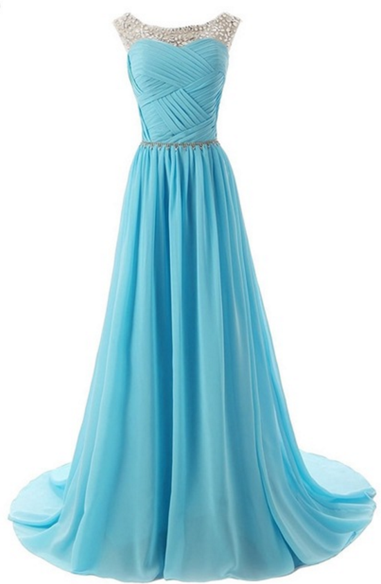 Real Sample Night Dress Scallop Crystal Light Blue Chiffon Evening Dress For Evening Dress