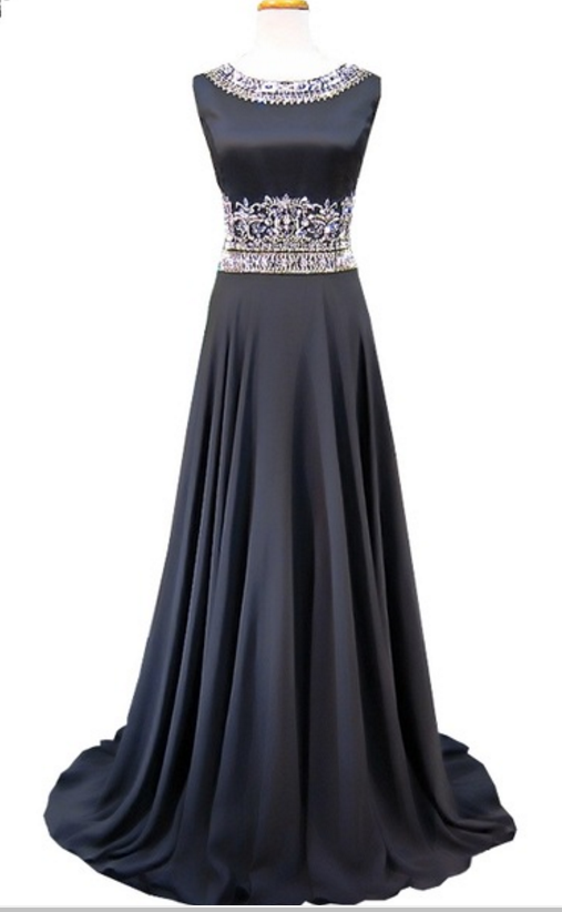 The Beautiful Long Evening Dress, The Crystal Floor-length Women's Formal Black Evening Dress
