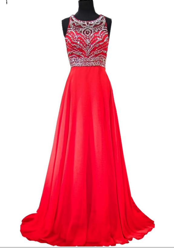Gorgeous A Ball Of Crystal Floor-length Crystal Floor-length Red Chiffon White Women's Formal Evening Dress