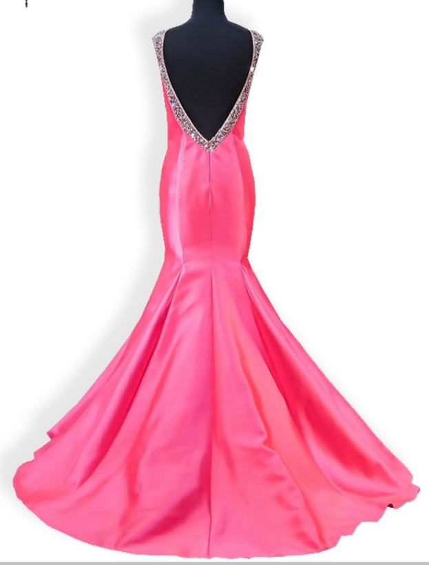 Long Night Dress Mermaid, Crystal Flooring Length, No-back Pink Women's ...