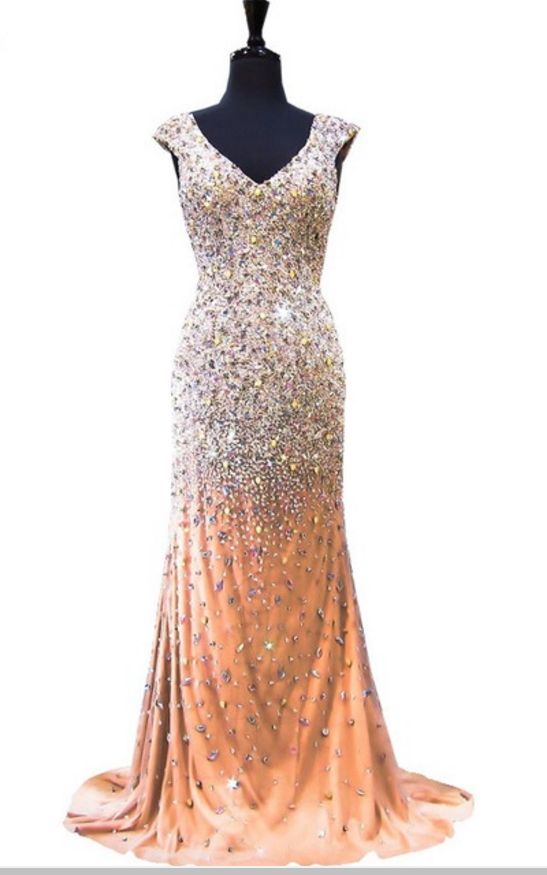 The Luxurious Mermaid Gown With A Beaded, Floor-length, Floor-length Women's Champagne Gown And Gown Evening Dresses