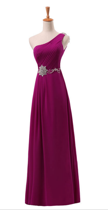 The Newly Arrived Elegant Long Gown, Single Shoulder Chiffon A, In The Front Room, Formal Zipper Crystal Dress Evening Dress