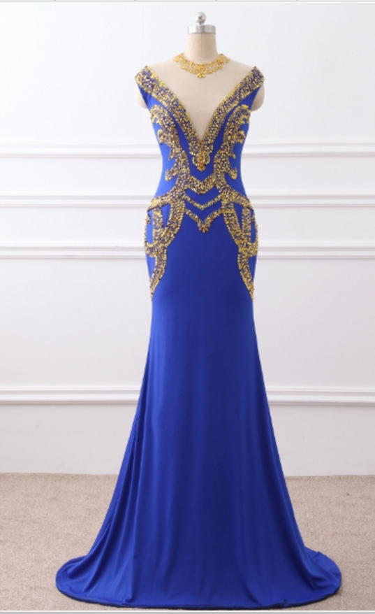 The Night Of The Mermaid, The Royal Blue Jersey, With The Golden Beaded Hallway, The Evening Gown