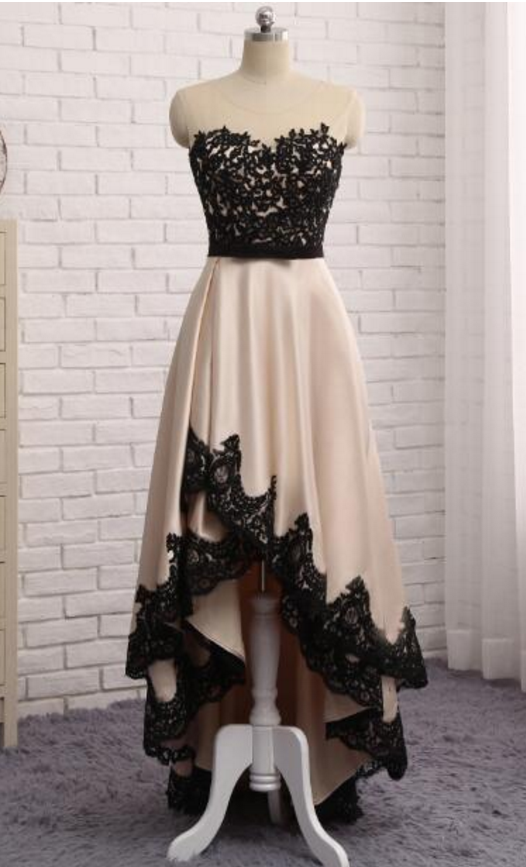 A Champagne Night Gown With A Black Lace Gown And A Gown With A Long Gown Evening Dresses