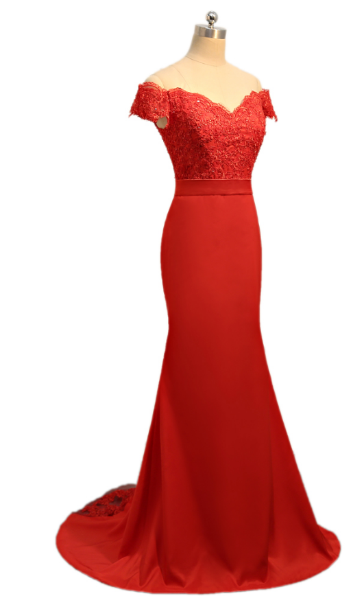 The Red Evening Dress Mermaid V Leader Suit, Lace Ruffle Gown, Women's Evening Gown Ball Gown