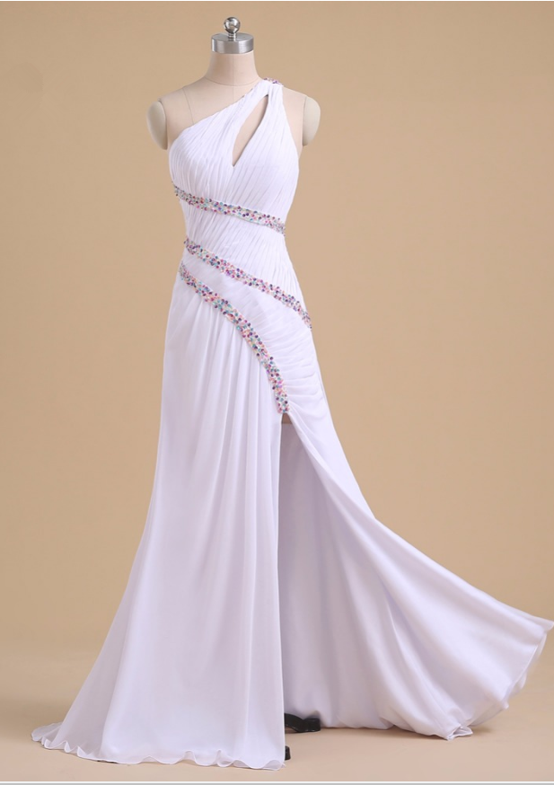 Real Photos Of High Quality Of A String Of High - Quality Snow Spinning, Long Single - Shoulder Evening Dress