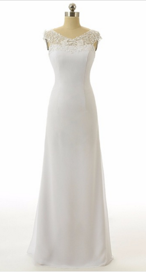 The Elegant Line Cap Sleeve Applique V Neck Long Sleeve White Evening Dress, The True Model Custom Ball Gown Evening Dress