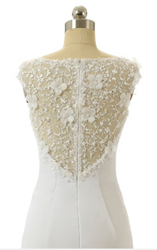 The Elegant Line Cap Sleeve Applique V Neck Long Sleeve White Evening Dress, The True Model ...