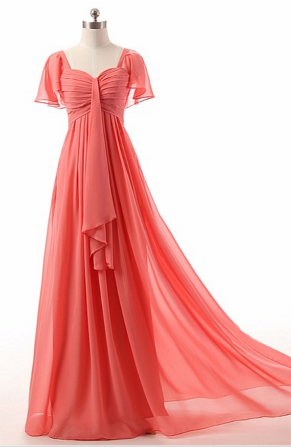 The Seller Beautifully Wears Chiffon Short-sleeved Floor-length Custom-made Long Evening Gown