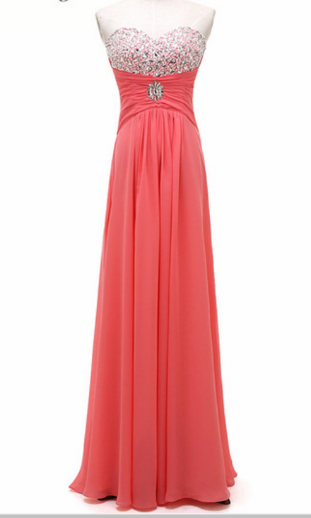 Chiffon Watermelon Red Ball Gown Party Gown Evening Gown