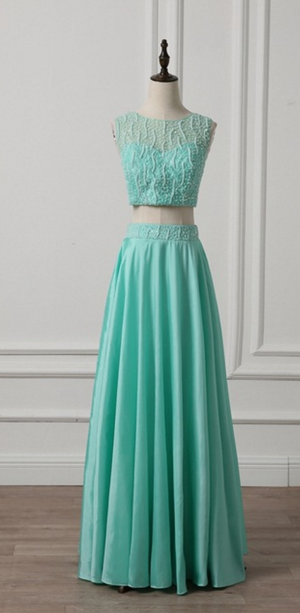 Two Pieces Of Mint Green Evening Gown And A Pearl Spoonful Of Sleeveless Evening Gowns, Made For Taffeta Gown