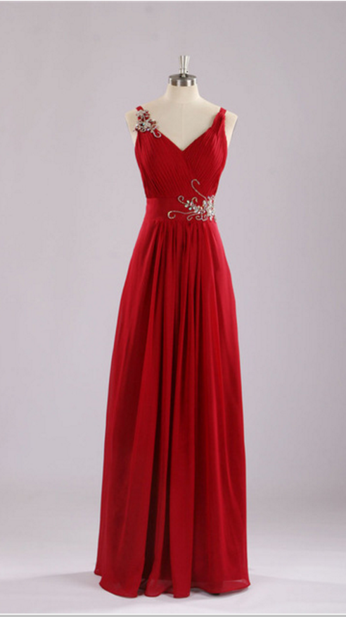 Sexy V-neck Beach Evening Dress With Crystal Wine Red Chiffon Evening Dress