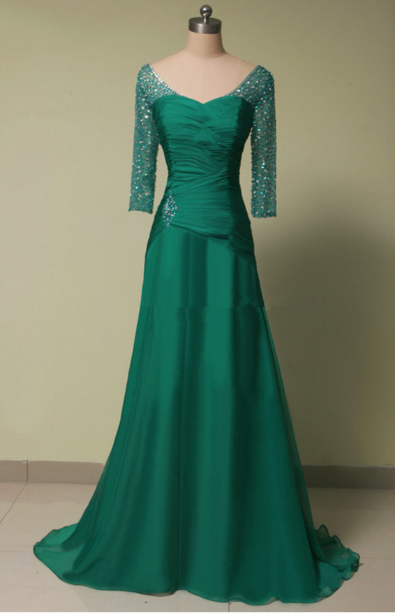 Long Sleeve Green Mermaid Party Dress Was The Crystal Formal Party Dress