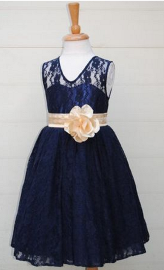 Flower Girl Dress, Lace Flower Girl Dress Toddler Girl Dress Navy Blue