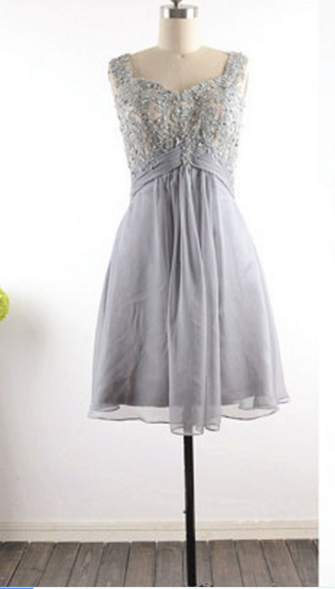 Grey Simple Ball Gown A Line Chiffon Short Gown Homecoming Dress,