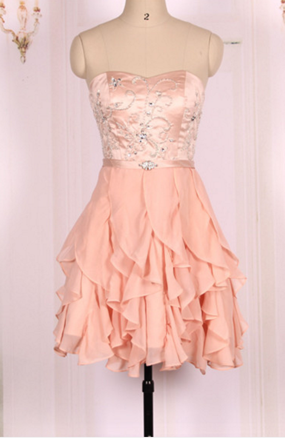 Ball Gown Sweetheart Chiffon Coral Pink Short Prom Dresses Gowns, Formal Evening Dresses Gowns, Homecoming Graduation Cocktail