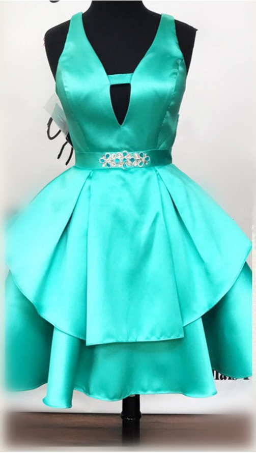 Mint Green Dress, Short V Neck Prom Dress,ruffles Dress