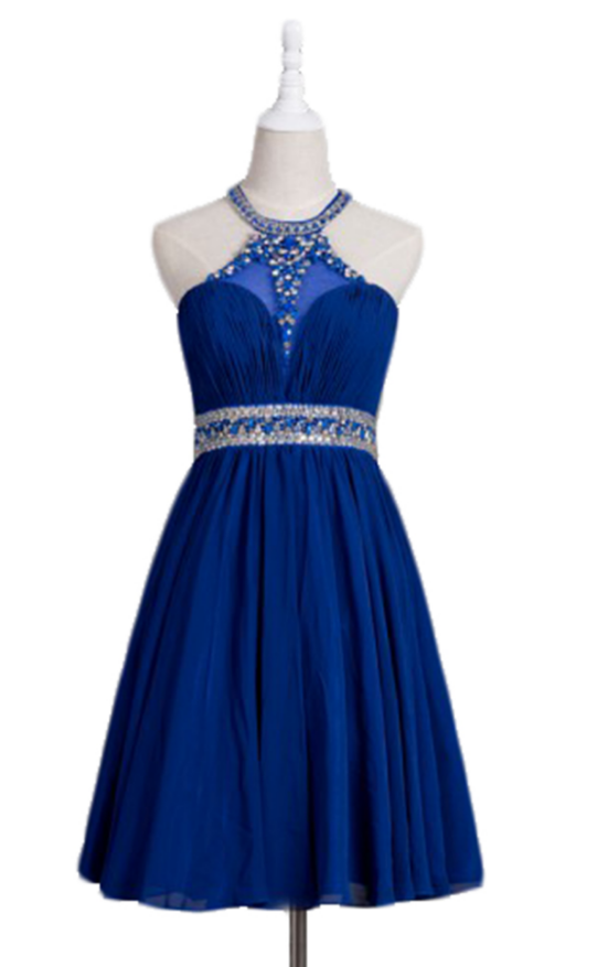 Blue And Fake Diamond Neck In A Homecoming Dress