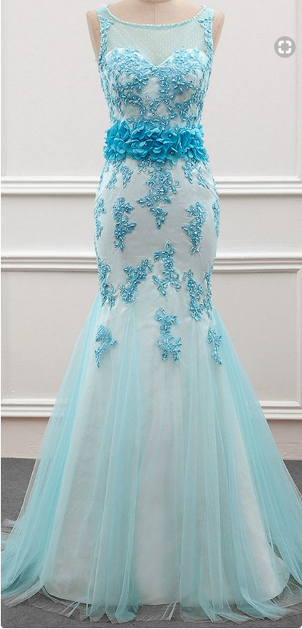 Amazing Polka Dot Tulle Scoop Neckline Mermaid Prom Dress With Beaded Lace Appliques & Handmade Flowers ,evening Dresses