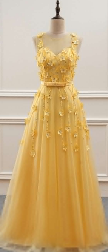 Yellow Evening Gown, Mermaid White, Pearl Long Ball Gown.