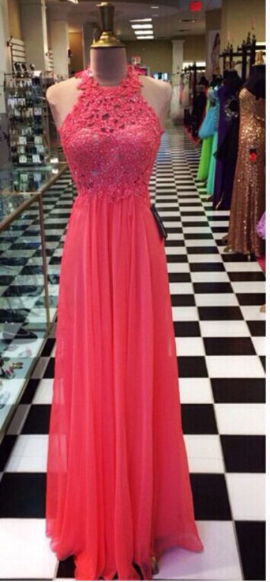 Coral, Fashion Prom Gowns,elegant Prom Dress,lace Prom Dresses,chiffon Evening Gowns,simple Formal Dress For Teen