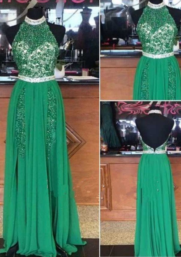 Green Prom Dresses,beading Evening Gowns,modest Formal Dress,beaded Prom Dresses,,backless Evening Gowns,