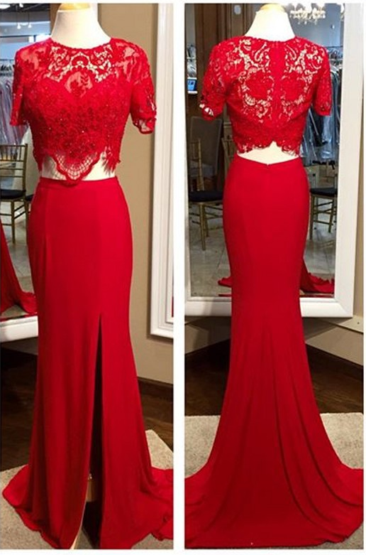 Red Prom Dresses,lace Top Prom Dress,long Evening Dress,sexy Red Prom Dresses