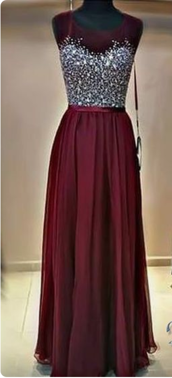 Wine Red Transparent Nail Ball Gown Party Dress.