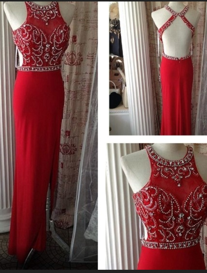 Red Prom Dresses,open Back , Sparkle Party Dresses,long Prom Gown,open Backs Prom Dress