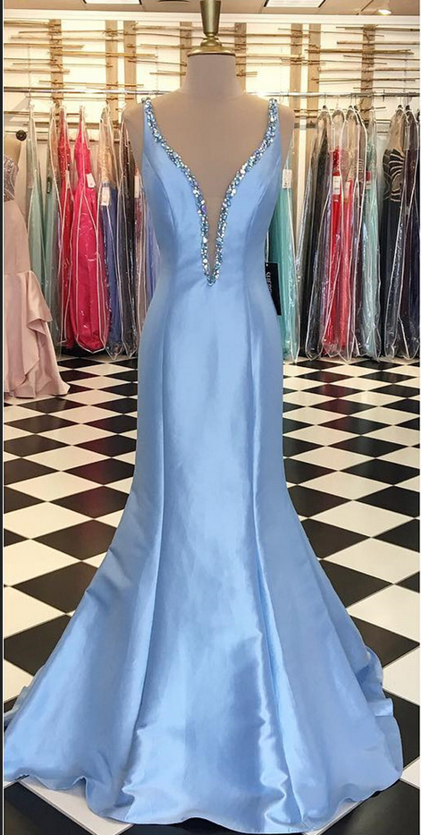 crystal blue bridesmaid dresses Blue Crepe Mermaid Gown With Crystal Draping main image 0