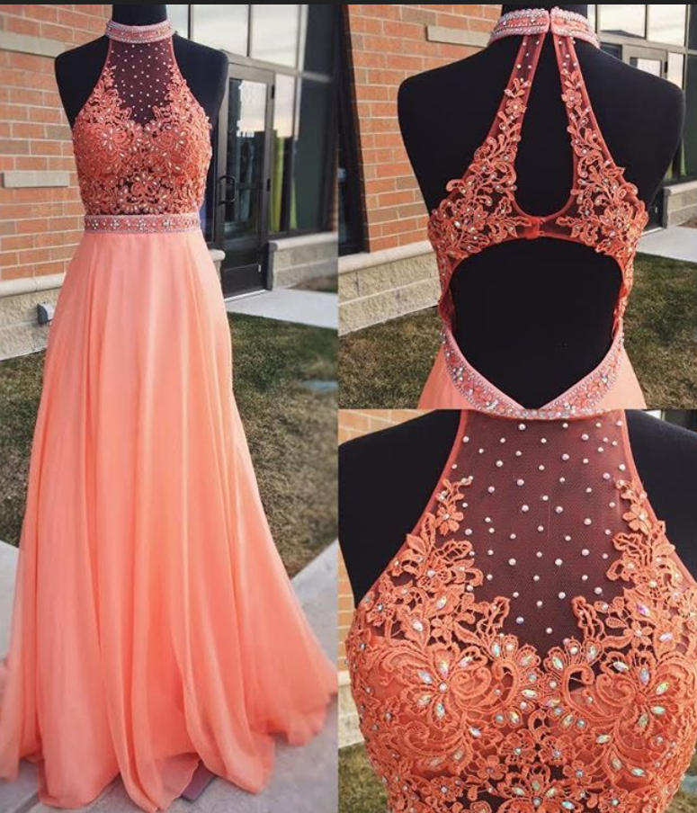peach color prom dresses 2017 Coral Prom Dresses Long,prom Dresses 2017,high Neck Lace Applique Beads Prom Dresses,prom Gowns,sexy Prom Dresses