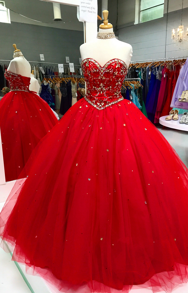 Quinceanera Dress, Red Quinceanera Dres, Crystal Quinceanera Dress, Lace-up Quinceanera Dress, Ball Gown Quinceanera Dress