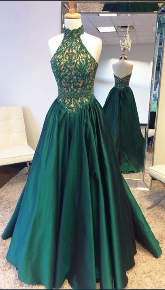 Gorgeous Prom Dresses, Halter Prom Dress, Sleeveless Prom Dress,green Prom Dress,women's Formal Evening Dress