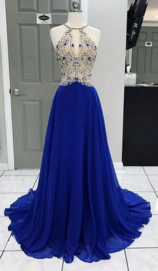 Blue Prom Dress Beaded Top, Evening Dresses, Formal Dresses, Graduation Party Dresses, Banquet Gown