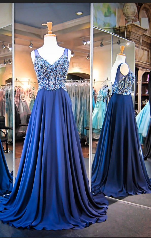 Prom Dress,modest Prom Dress,gorgeous A-line Crystals Straps Evening Dress Sleeveless Sweep Train