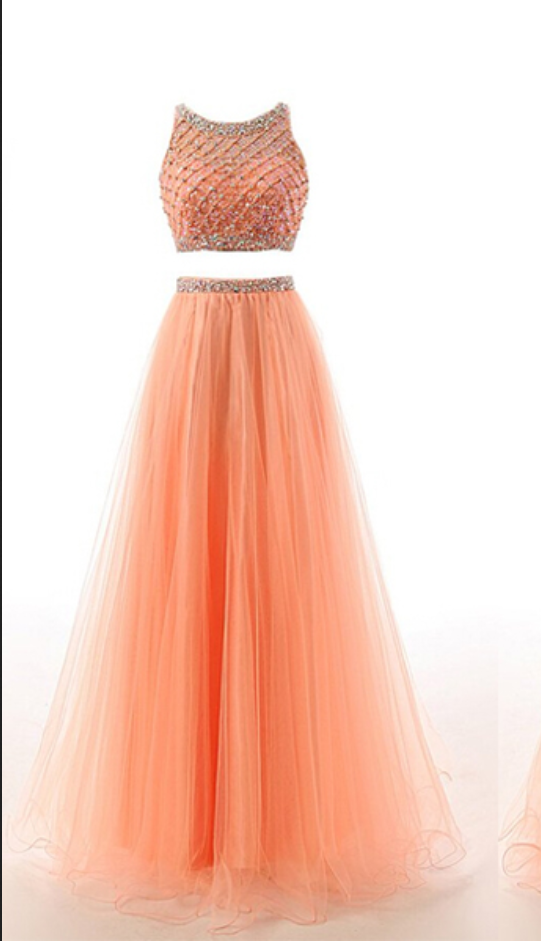 Two Piece Prom Dress, Beading Prom Dress, Pretty Prom Dress, Tulle Prom Dress, Popular Prom Dress, Evening Dress