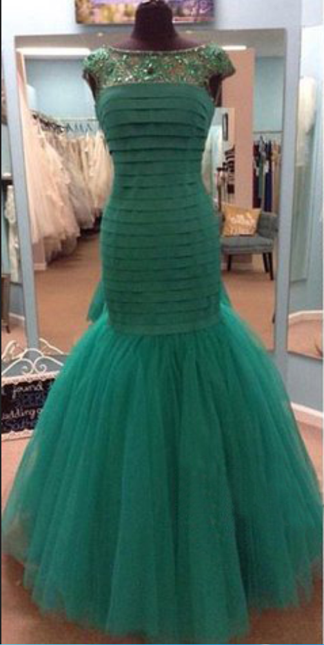 Tulle Prom Dress,mermaid Prom Dress,unique Prom Gown,cap Sleeves Prom Dresses,sexy Evening Gowns,beading Evening Gown,party Dress,modest Formal