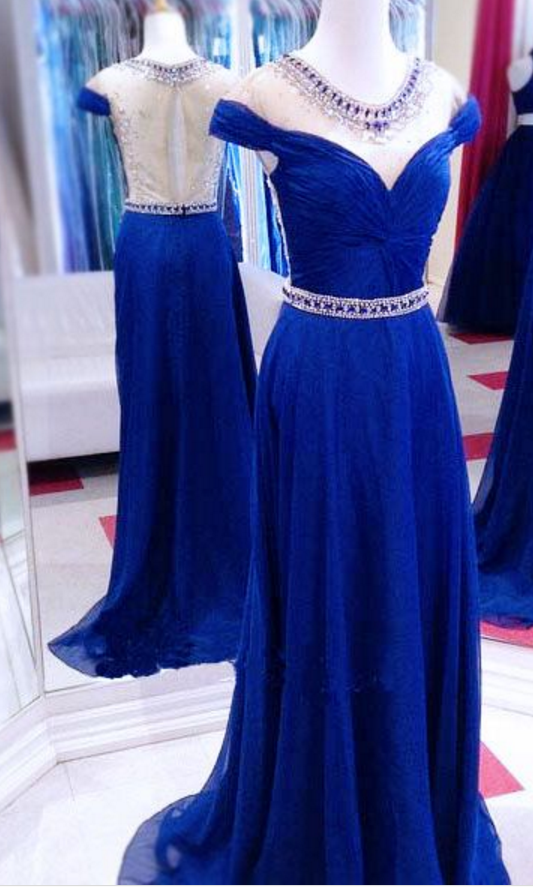 Royal Blue Prom Dresses,royal Blue Prom Dress,silver Beaded Formal Gown,beadings Prom Dresses