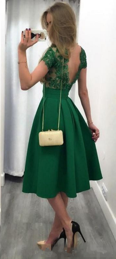 Green Knee-Length Prom Dress,A-line Short Prom Dresses,Short Sleeve ...