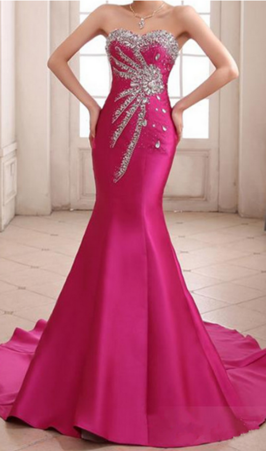 Custom Made Rosy Prom Dress, Sexy Sweetheart Evening Dress,beading Party Dress,mermaid Prom Dress