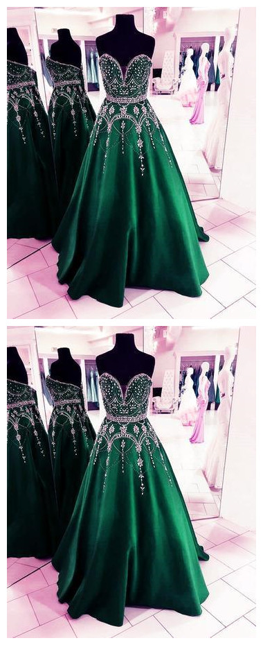 Stunning Sequins Beaded Sweetheart Satin Ball Gowns Prom Dresses