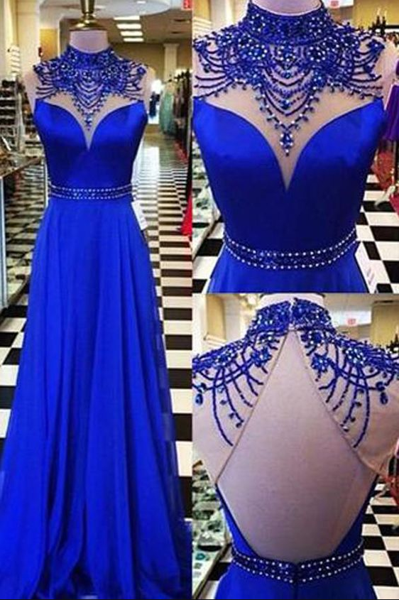 Royal Blue High Neckline Cocktail Dress