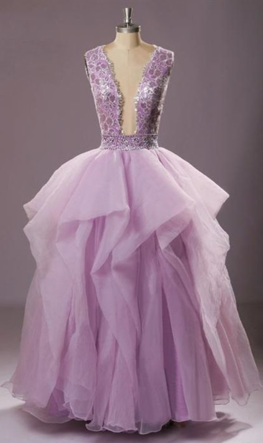 Charming Pretty Sexy Purple Sleeveless Ruffles Tulle Prom Dresses Open Back Ball Gown