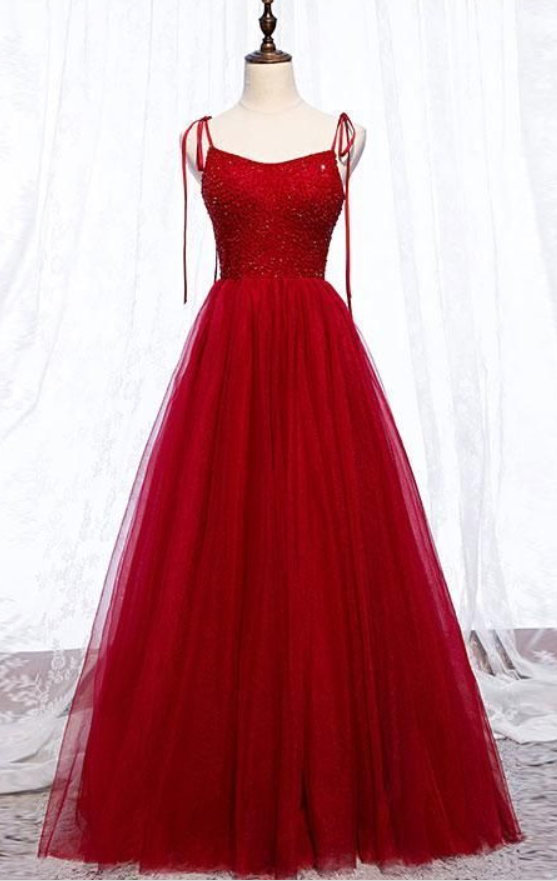 Gorgeous Burgundy Sweetheart Beads Long Prom Dress, Burgundy Evening Dress