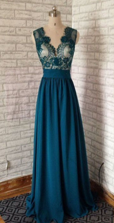 Emerald Green Prom Dress,fashion V Neck Backless Top Lace Emerald Green Long Prom Dress