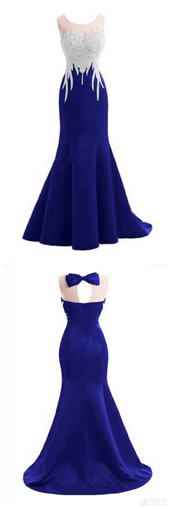 O-neck Beading Bodice Mermaid Long Prom Dresses Royal Blue Evening Dresses