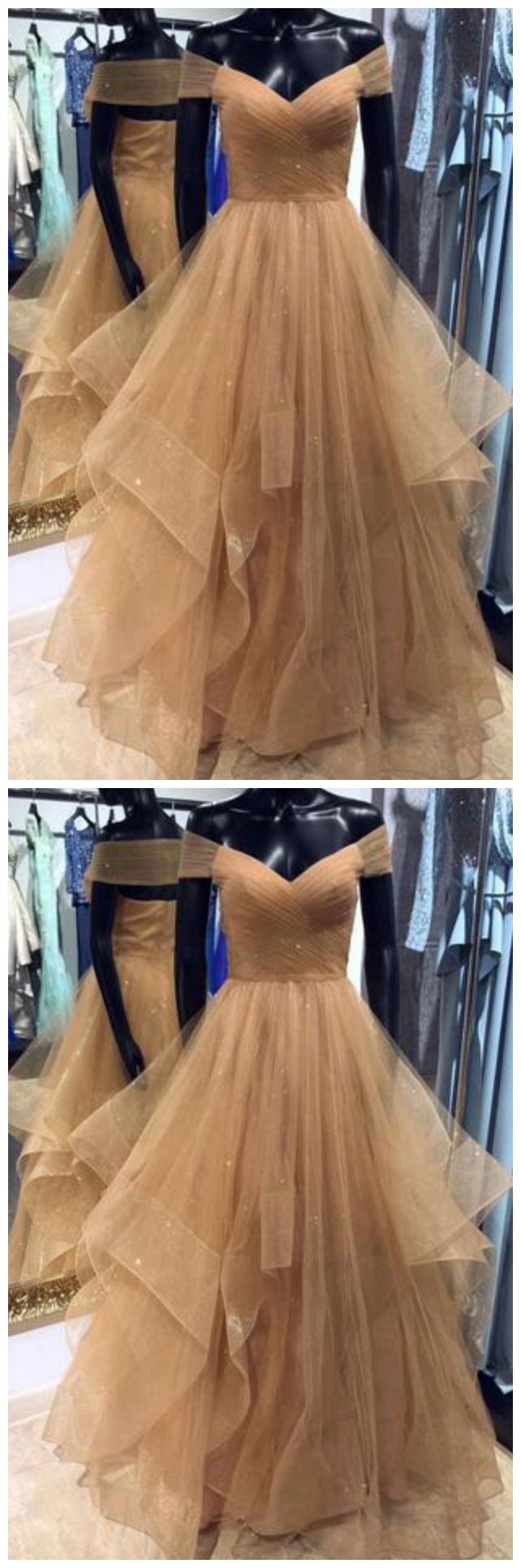 A Line Off The Shoulder Floor Length Prom Dress With Pleats, Long Evening Dresses