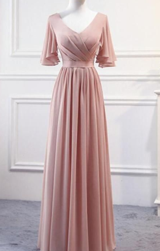 Pink Chiffon Bridesmaid Dresses , Long Formal Gowns, Pink Party Dresses