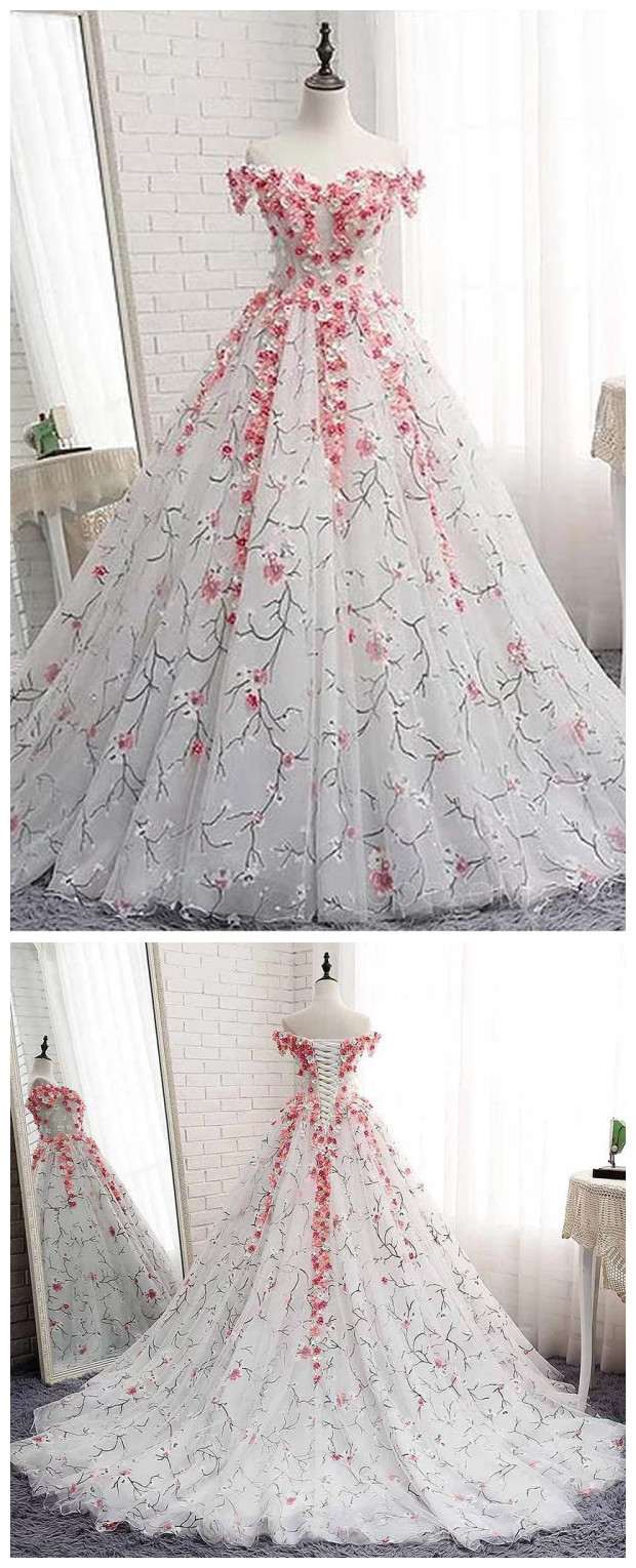 Off Shoulder Lace Applique Evening Prom Dresses, Custom Sweet 16 Dresses