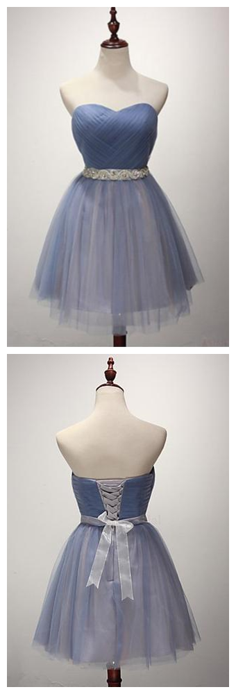 A-line Strapless Short Tulle Sash Homecoming Cocktail Party Dresses For Teens